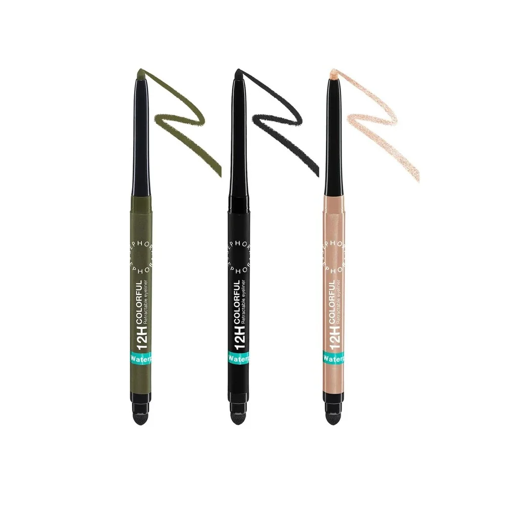 Sephora Collection Waterproof Retractable Eyeliner 3 pc Black Olive Champagne